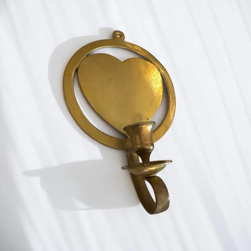 Vintage Solid Brass Heart Wall Sconce Candle Holder Liards Ltd